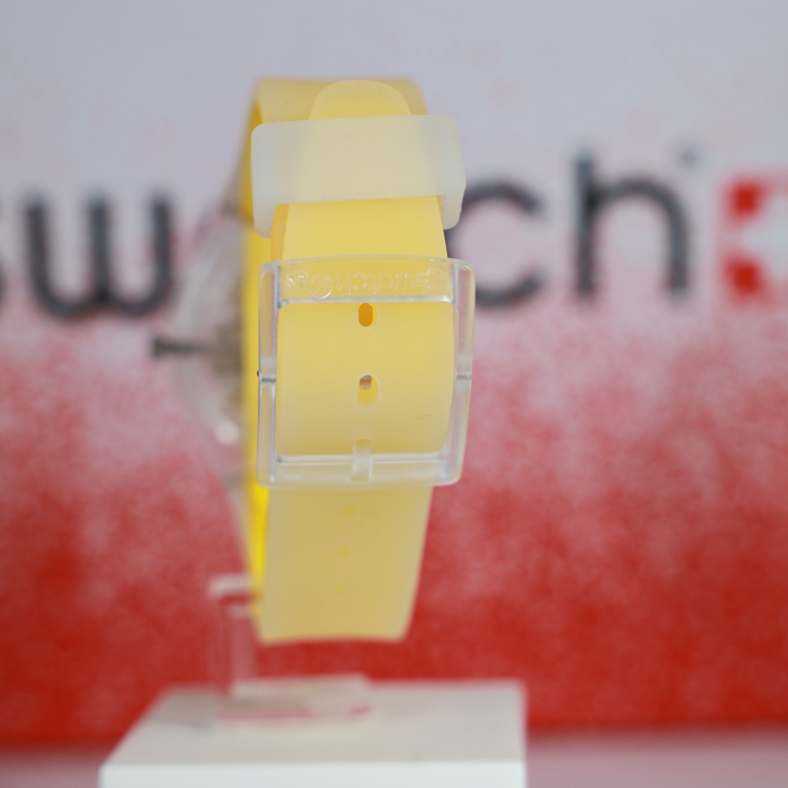 New Limited Swiss Made SWATCH GE291 Clearly Yellow Striped 34MM Transparent