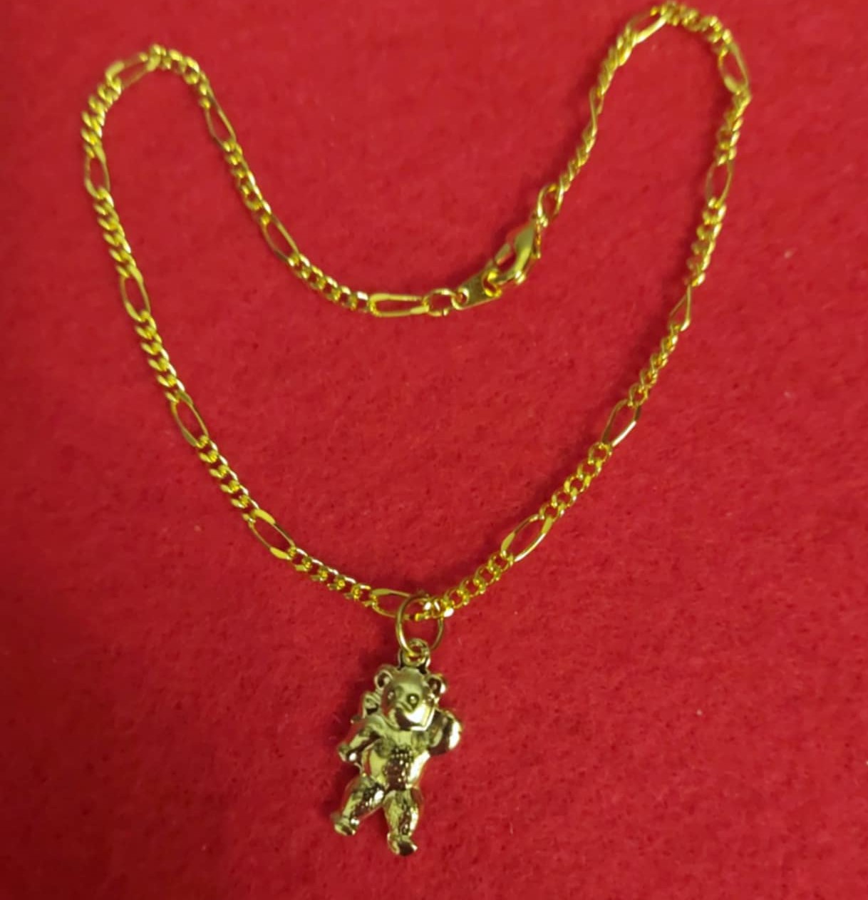 MENS 10 1/2 INCH 14KT GOLD PLATED TEDDY BEAR FIGARO ANKLET – A4