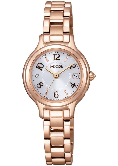 Citizen Wicca KS1-961-11 JDM Solar Radio-Controlled Pink Gold White Dial Ladies