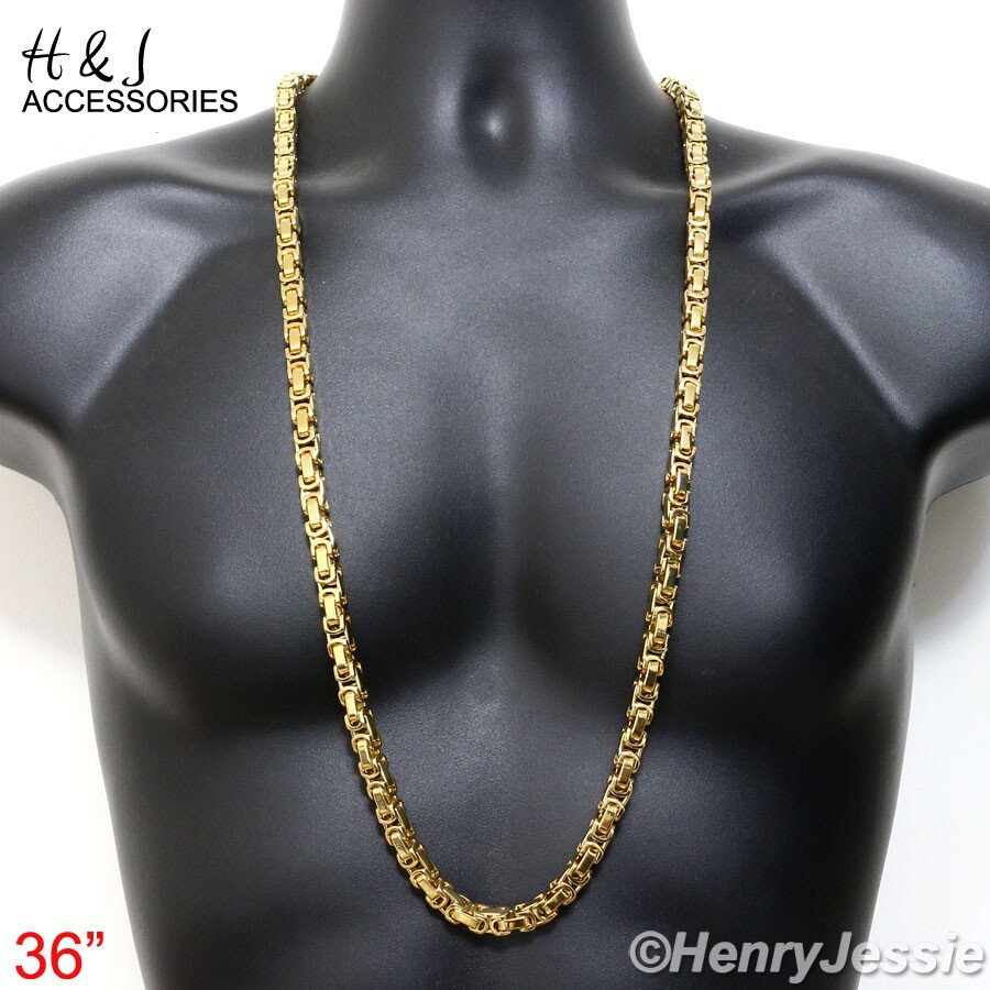 16″-40″MEN’s Stainless Steel 8mm Gold Plated Byzantine Box Link Chain Necklace*G