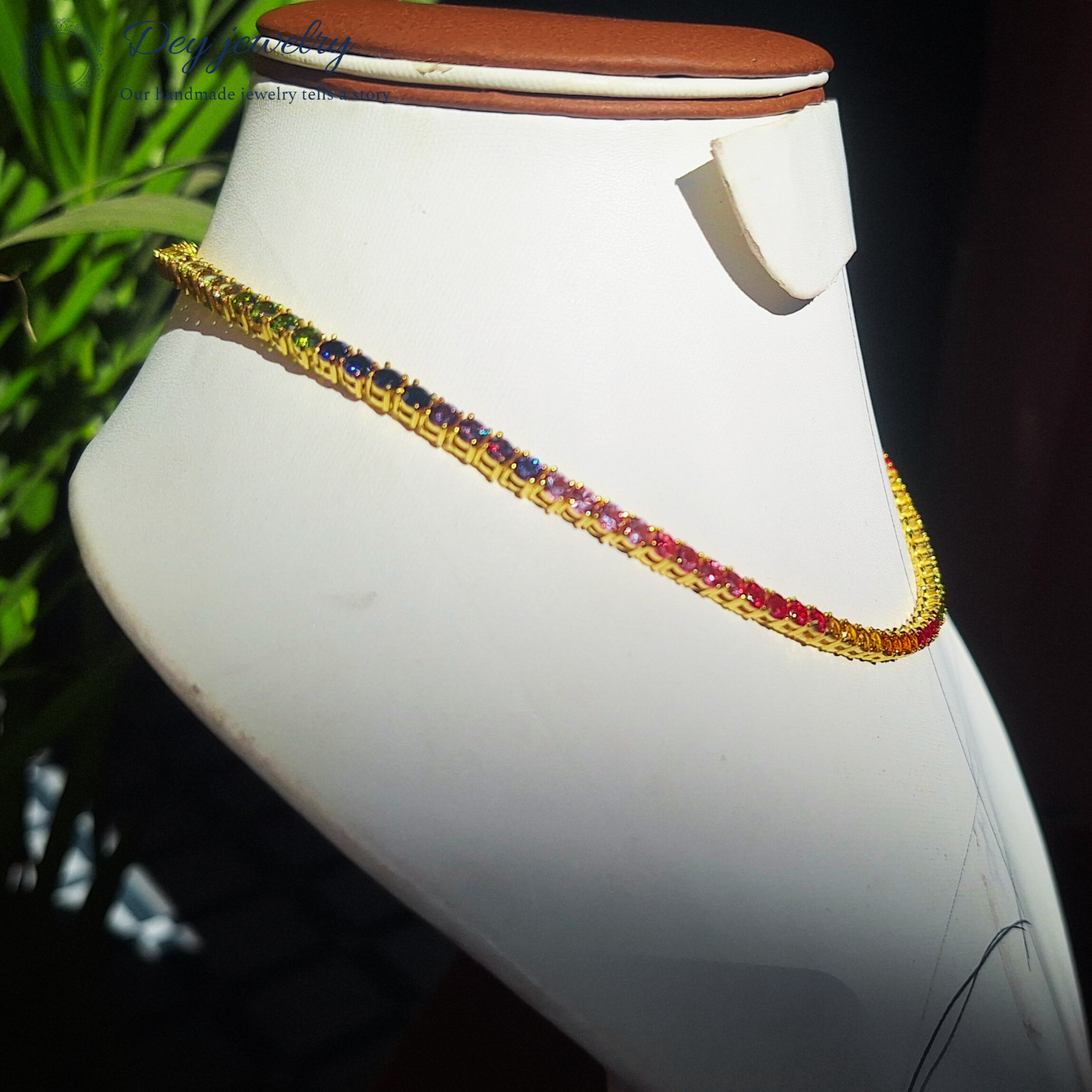 Lab Created 3 mm Multi Sapphire Prong Tennis 925 Silver Handmade Gift Necklace