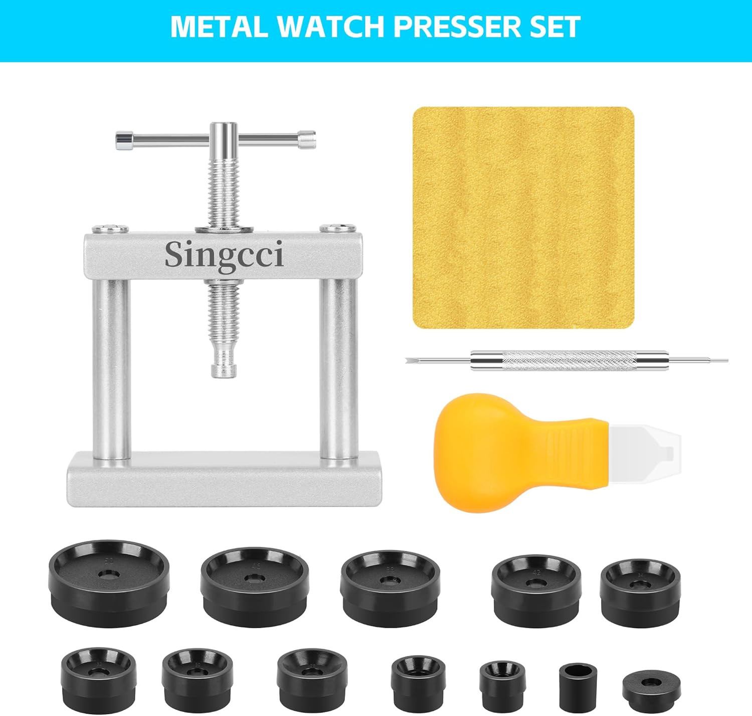 Watch Press Tool Set, Press Set Back Case Closer with 12 Molds, Watch Battery Re