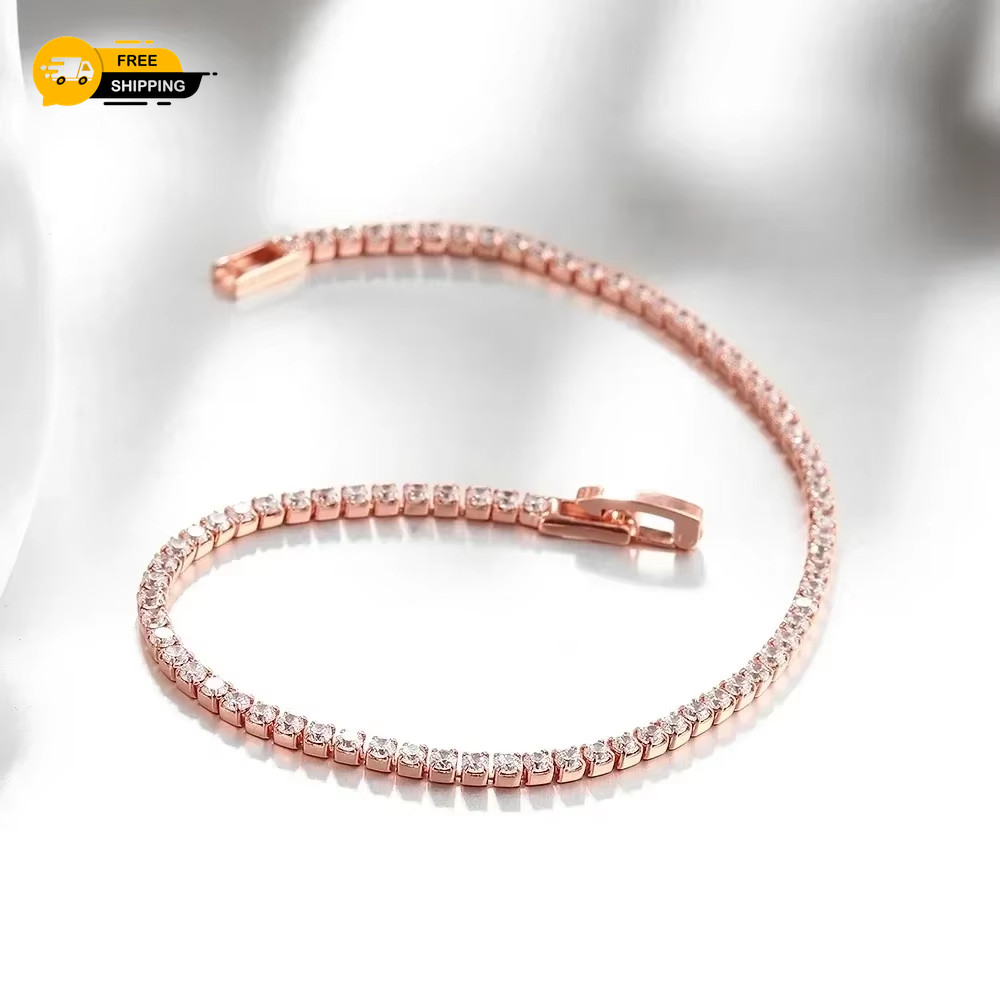 Sterling 925 Silver Jewelry 16Cm to 19Cm Tennis Bracelet 2Mm Zirconia Anniversar