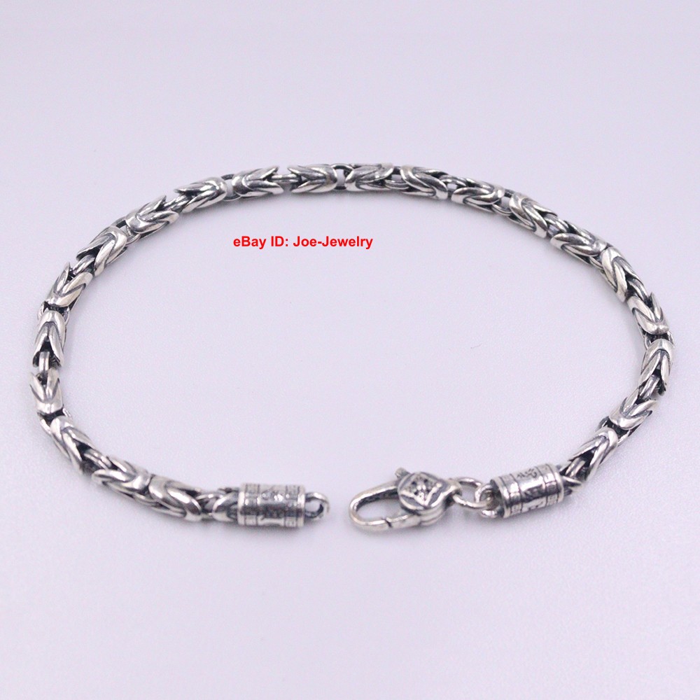 Real 925 Sterling Silver Bracelet 4mm Byzantine Link Men’s Chain 8.26inch
