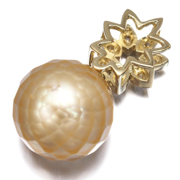 Golden South Sea Pearl 14.2mm Diamond 0.18ct Pendant 18K 750 Yellow Gold