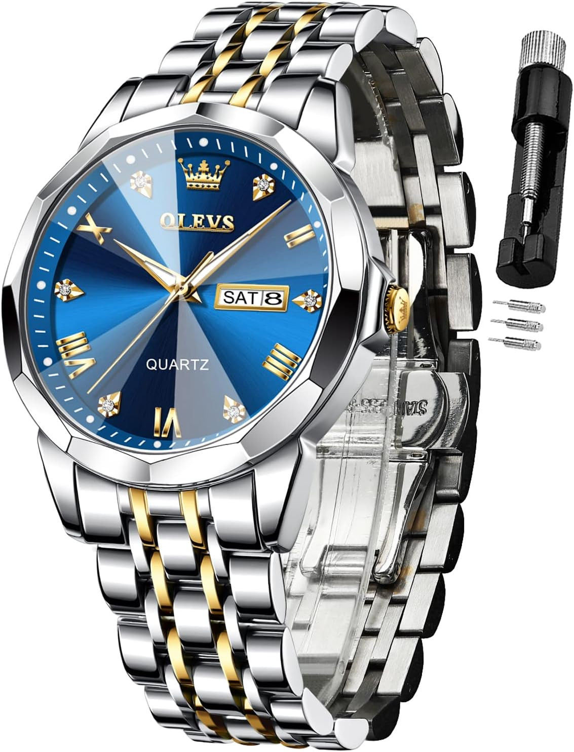 Watch for Men Diamond Business Dress Analog Quartz Stainless Steel Waterproof Lu