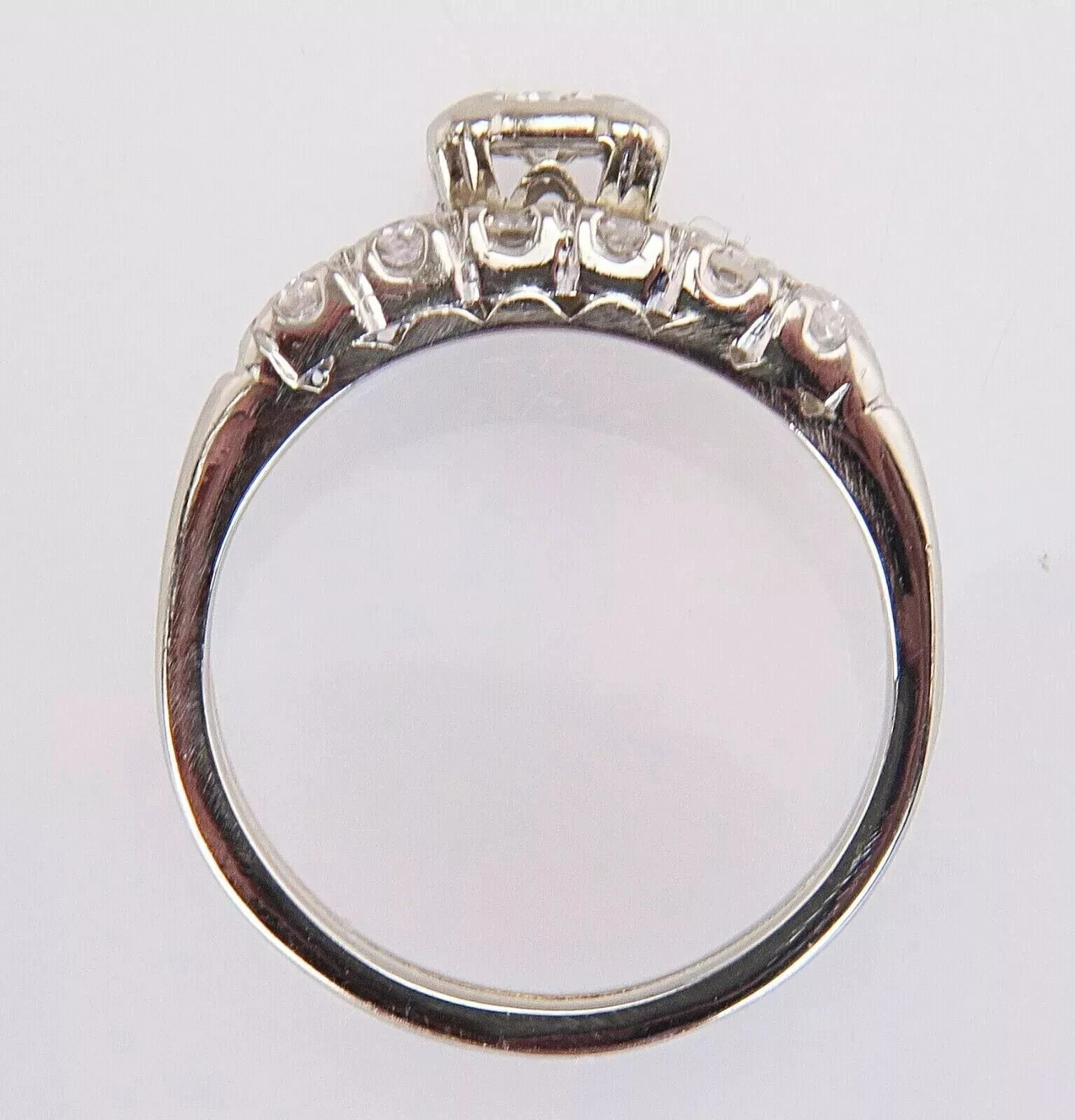 Wedding Bridal Ring Set Art Deco Round Lab Created Diamond 14K White Gold Filled