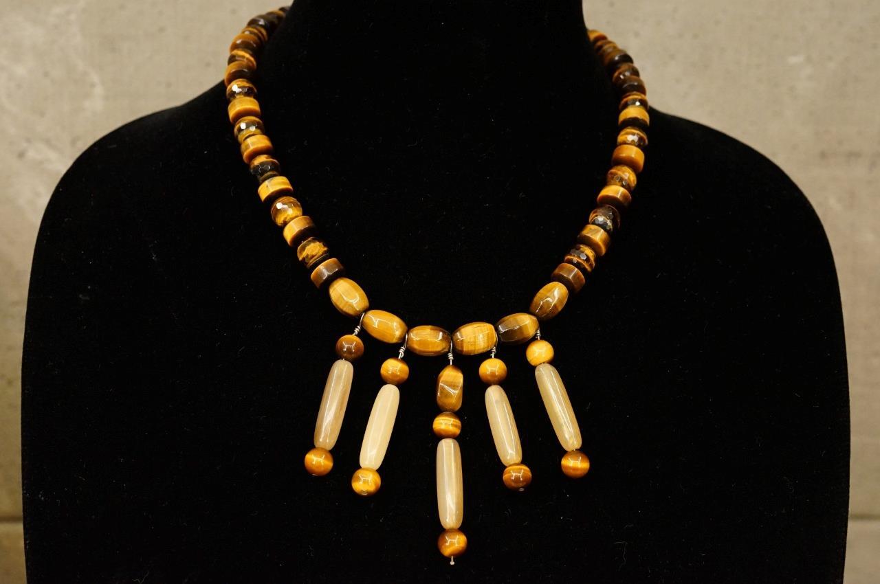 Artisan Crafted Jewelry Tigers Eye Gemstone Beaded 18″ Statement Necklace