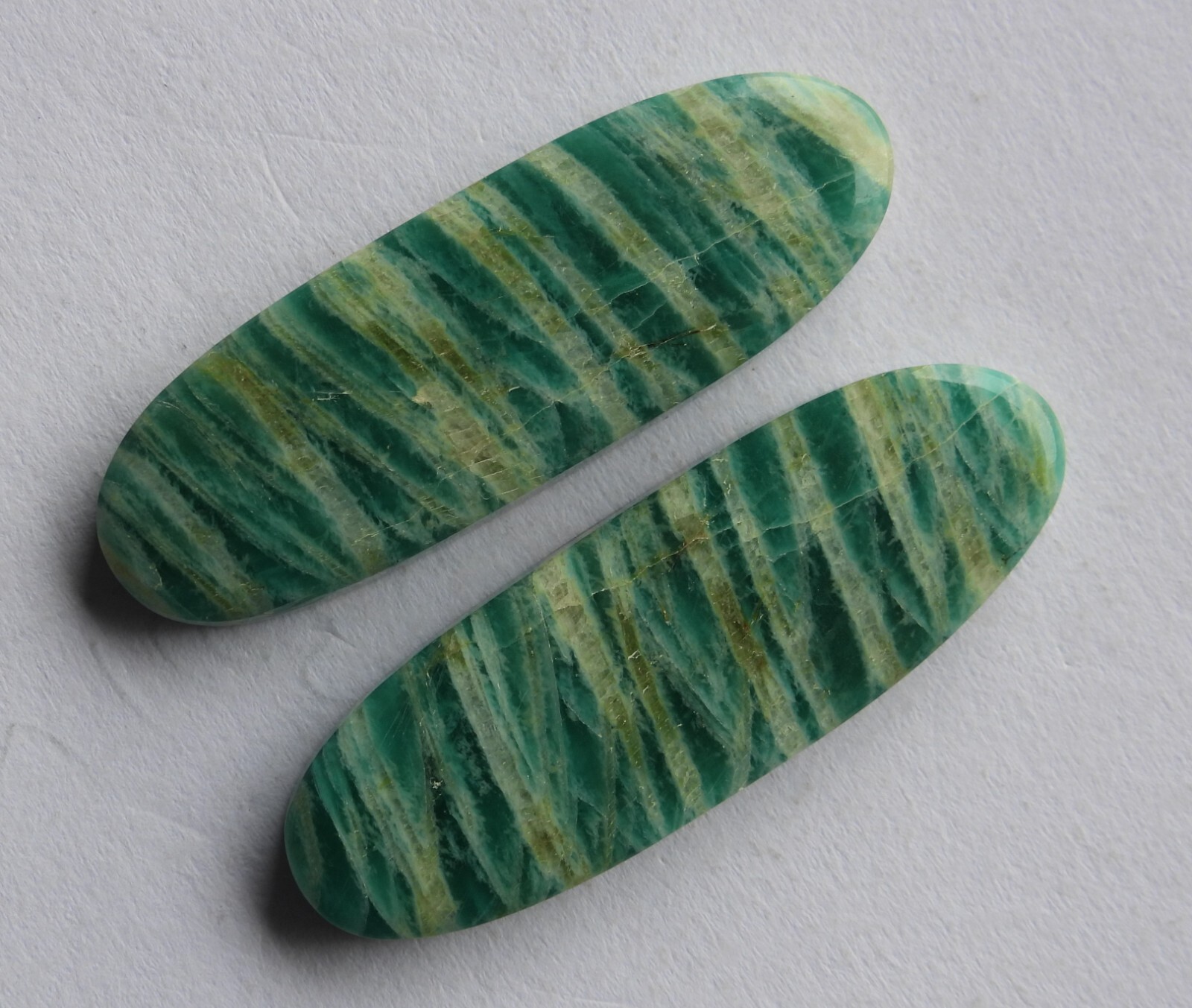 40.55 Ct Natural Amazonite (36.5mm X 12.3mm each) Cabochon Loose Match Pair