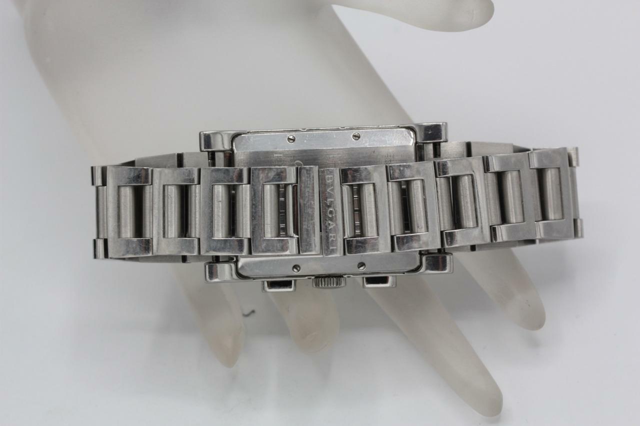 BVLGARI RTC49S Rettangolo Chronograph Quartz Silver Dial Watch Box/Papers