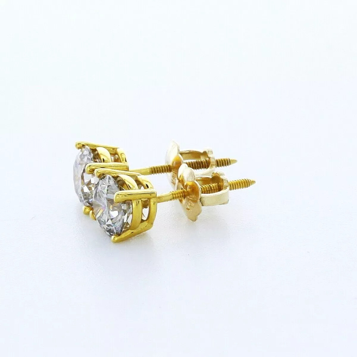 Solid 14K White Gold Stud Earrings Classic 2 Carat Round Natural Diamond G SI1