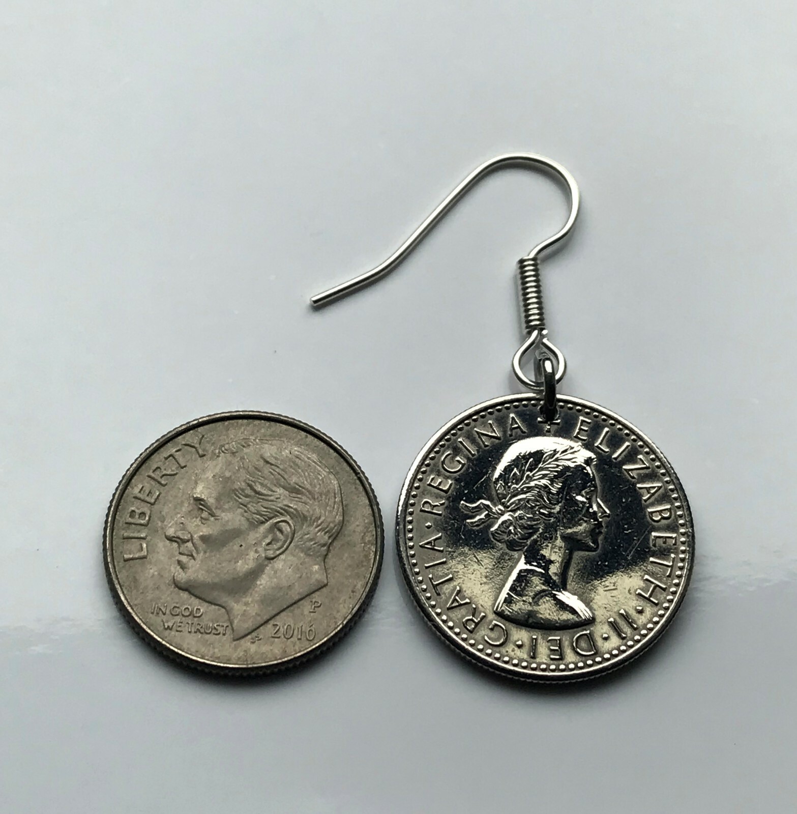 UK 6 Pence coin earrings wedding bride Tudor rose thistle shamrock leek e000011