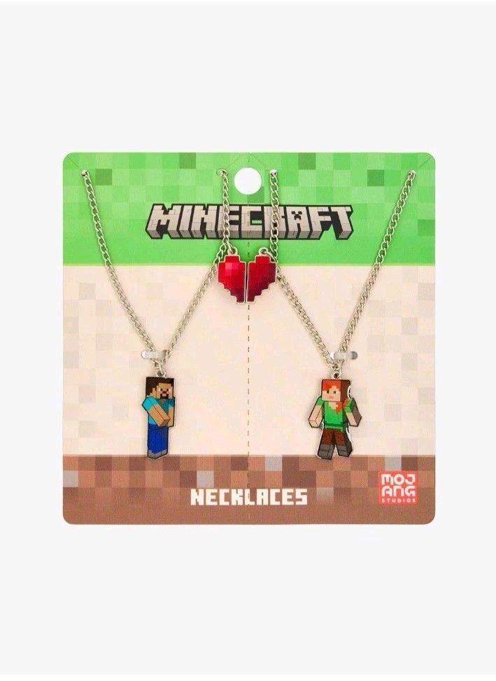 Minecraft Steve And Alex Best Friend Necklace Set Friends Heart New On Card