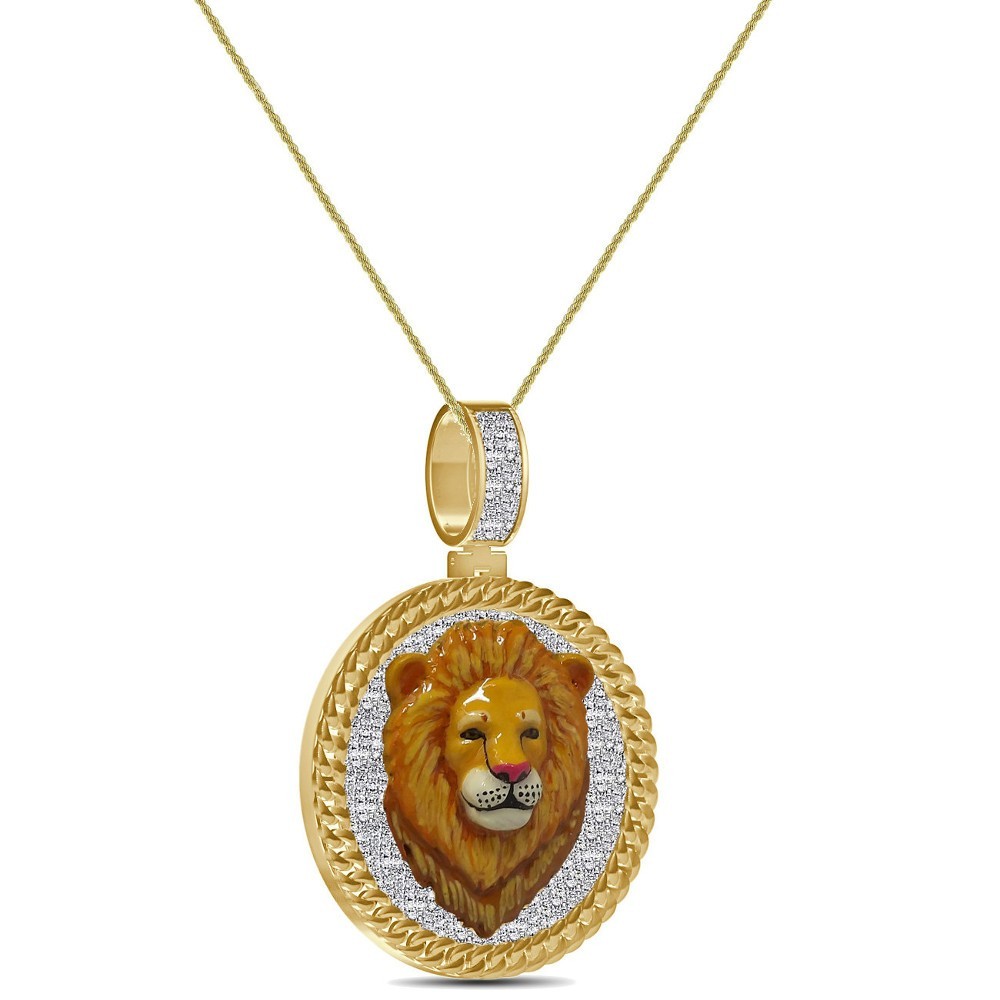 Real Genuine 1.75 Ct. VVS1 MOISSANITE Hand Made Painting Lion Face Charm Pendant