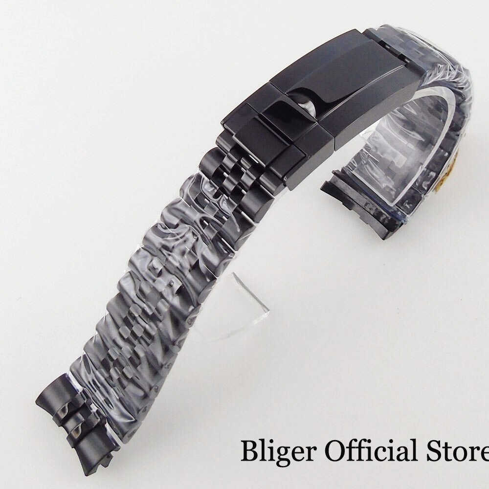 20MM Width Black Gold Brushed/Polished Oyster Strap Bracelet Slide Lock Clasp