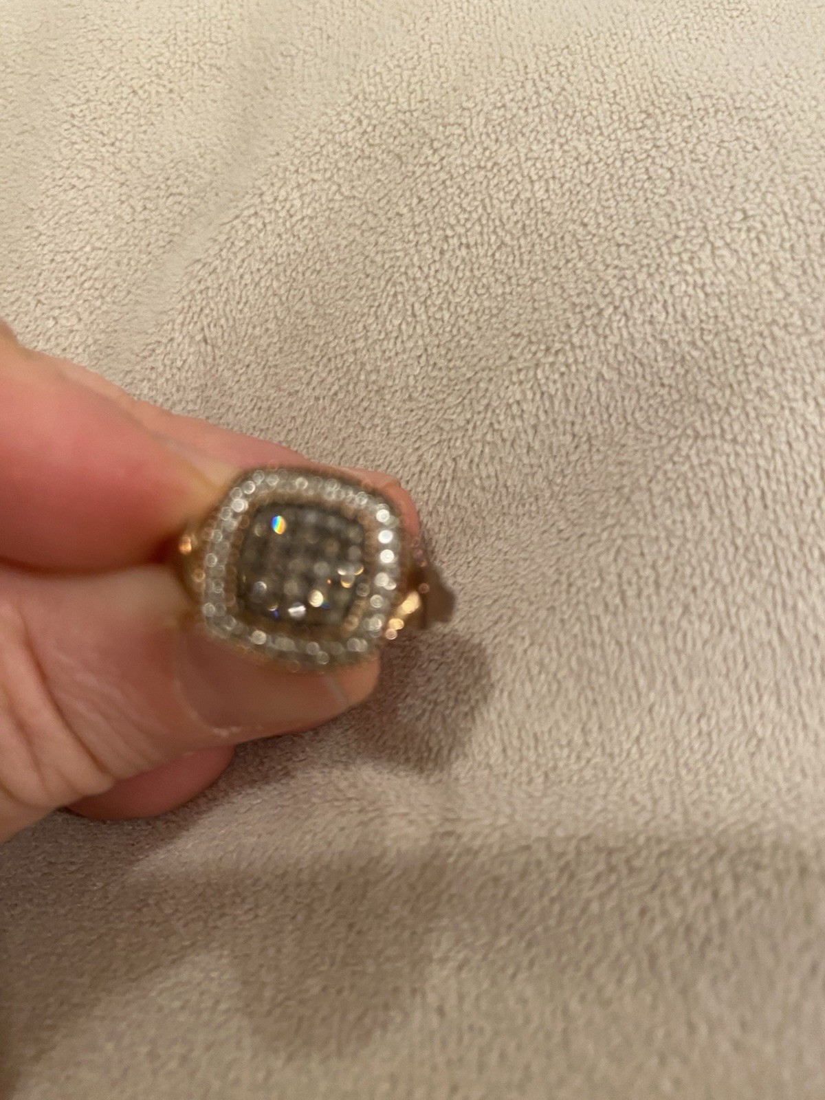 Square Brown Diamond Halo Ring in Silver Rose Gold Plated