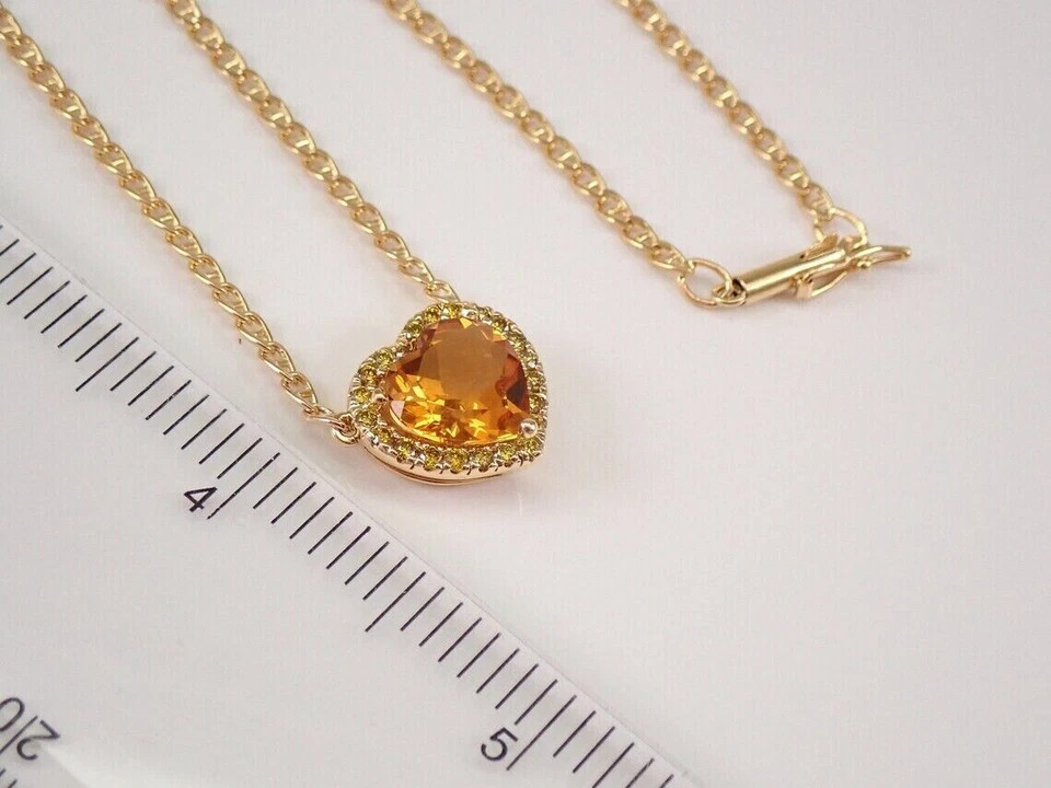 1.50Ctw Heart Cut Lab-Created Yellow Citrine Halo Pendant 14K Yellow Gold Plate