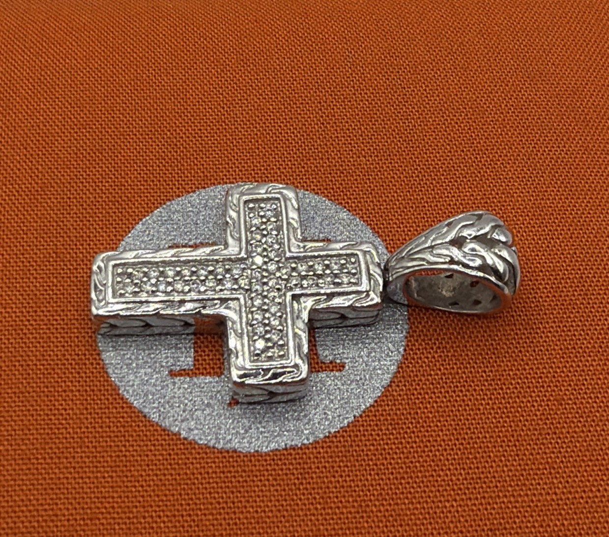 John Hardy Sterling Diamond Cross Pendant 1 1/2 X 3/4”