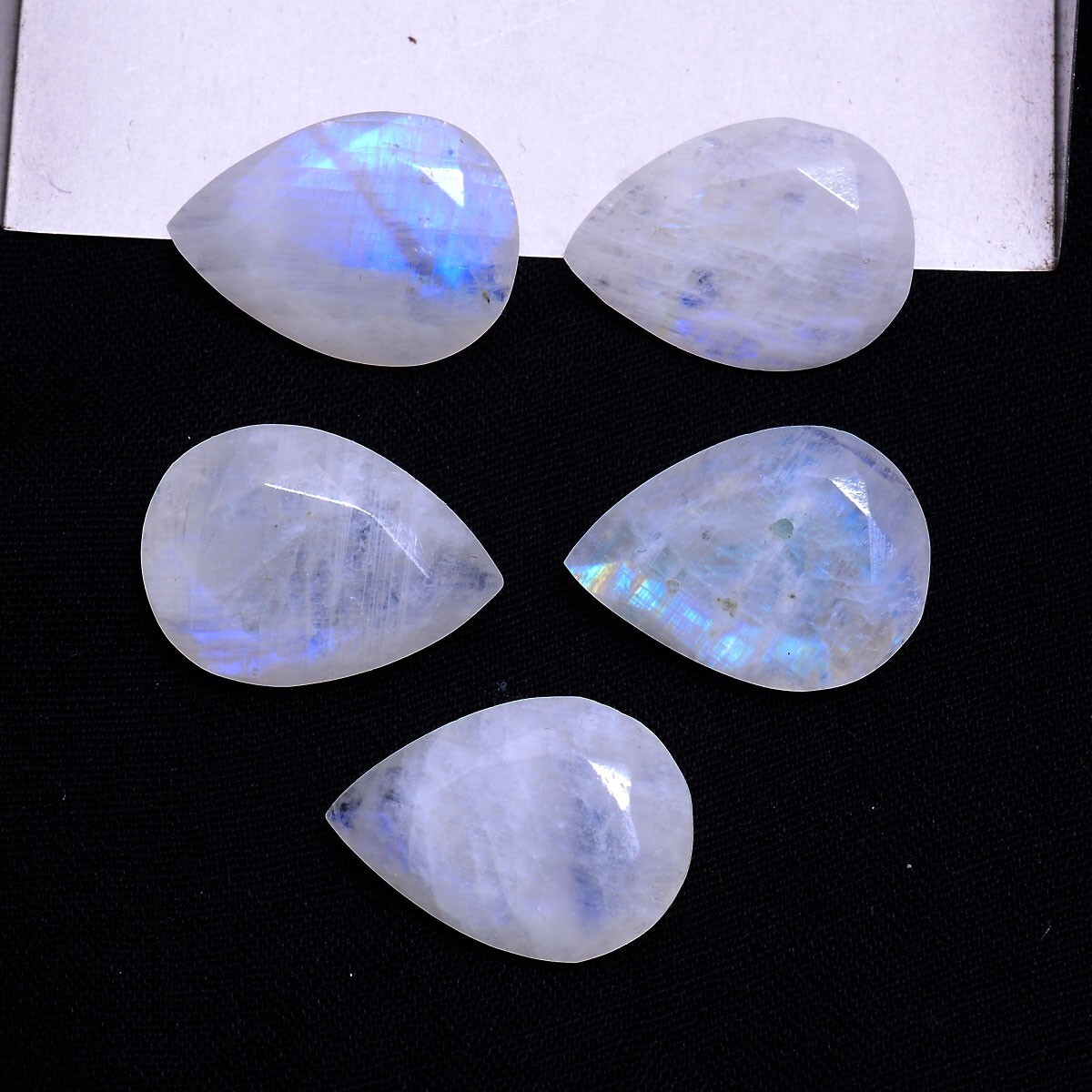 5 Pcs Natural Blue Shine Moonstone 18mmx13mm Pear Faceted Cut Loose Gemstones