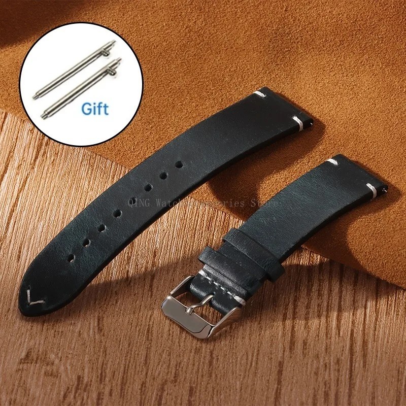 Retro Oil Wax Genuine Leather Watch Band 18 19 20 21 22 24mm Thin Cowhide Strap.