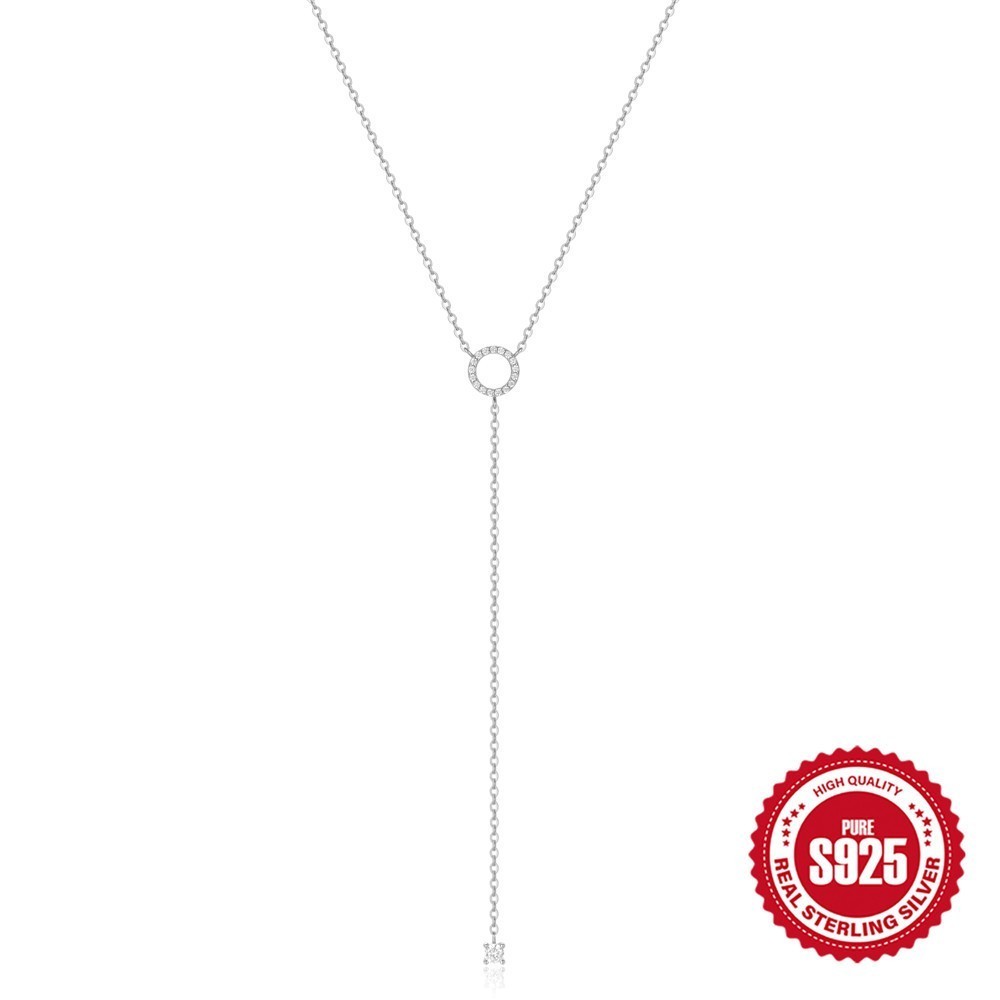 925 Sterling Silver CZ Circle Drop Y Lariat Necklace for Women