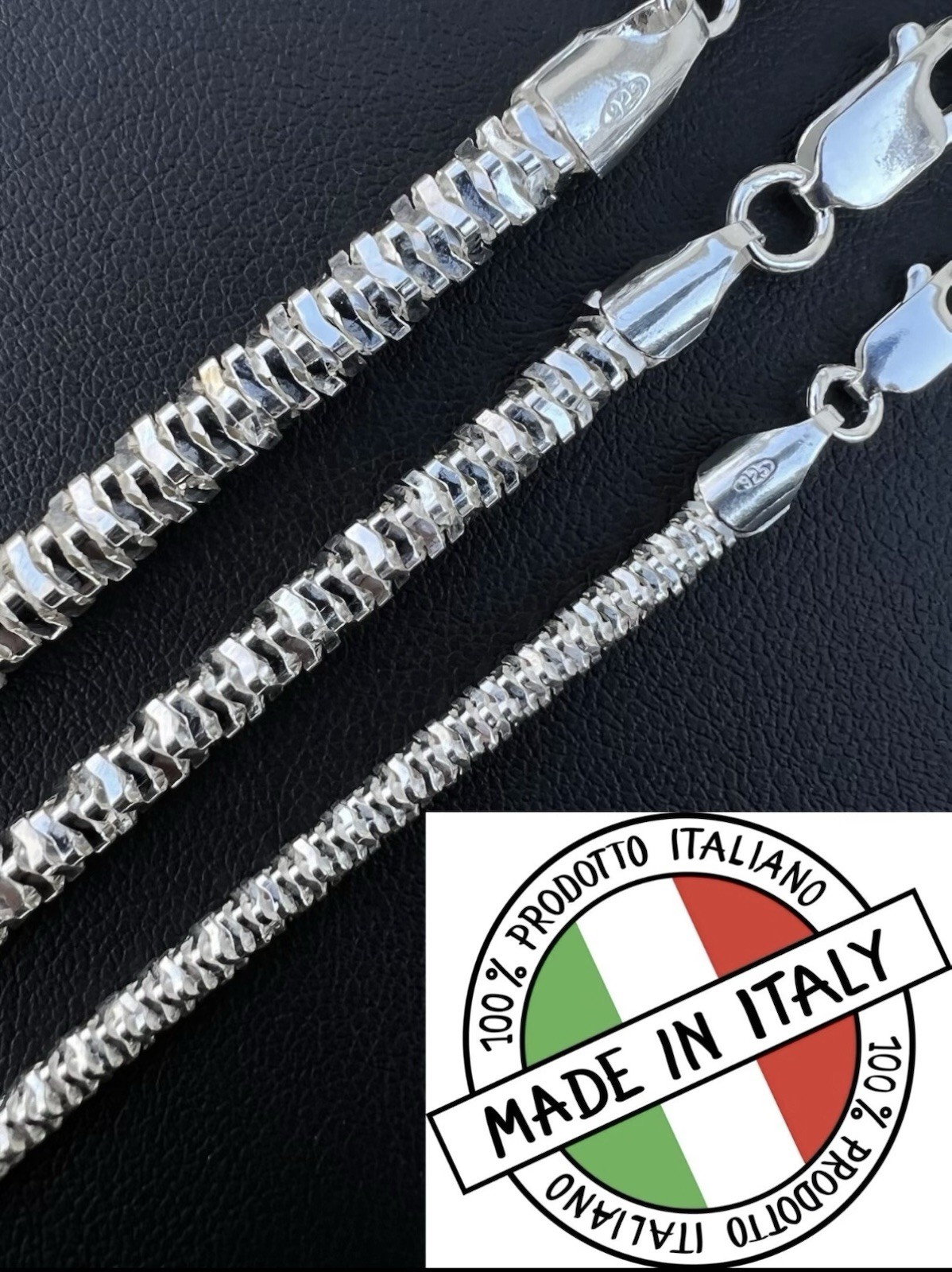 925 Sterling Silver Diamond Cut Sparkle Chain 5mm x 22” made in ITALY.