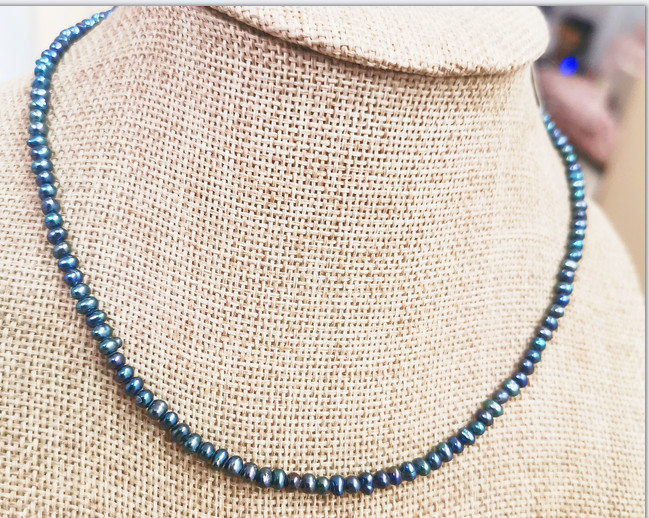 15.2″4mm natural south sea genuine black blue unfinished pearl necklace DIY