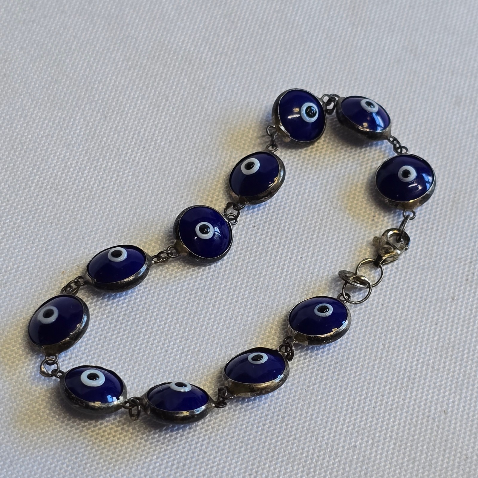 Sterling Silver Evil Eye Bracelet 7.83g Fine Jewelry 7.25″ Lobster Clasp