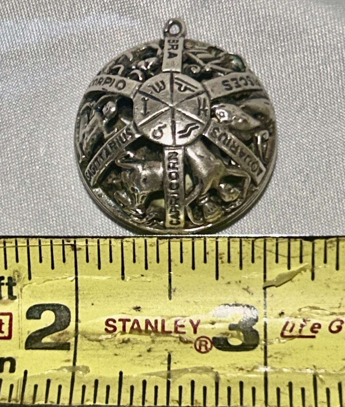 Sterling Silver Craftmere-12 month Zodiac names & 3D Horoscopes Pics. 1”ORB Pend
