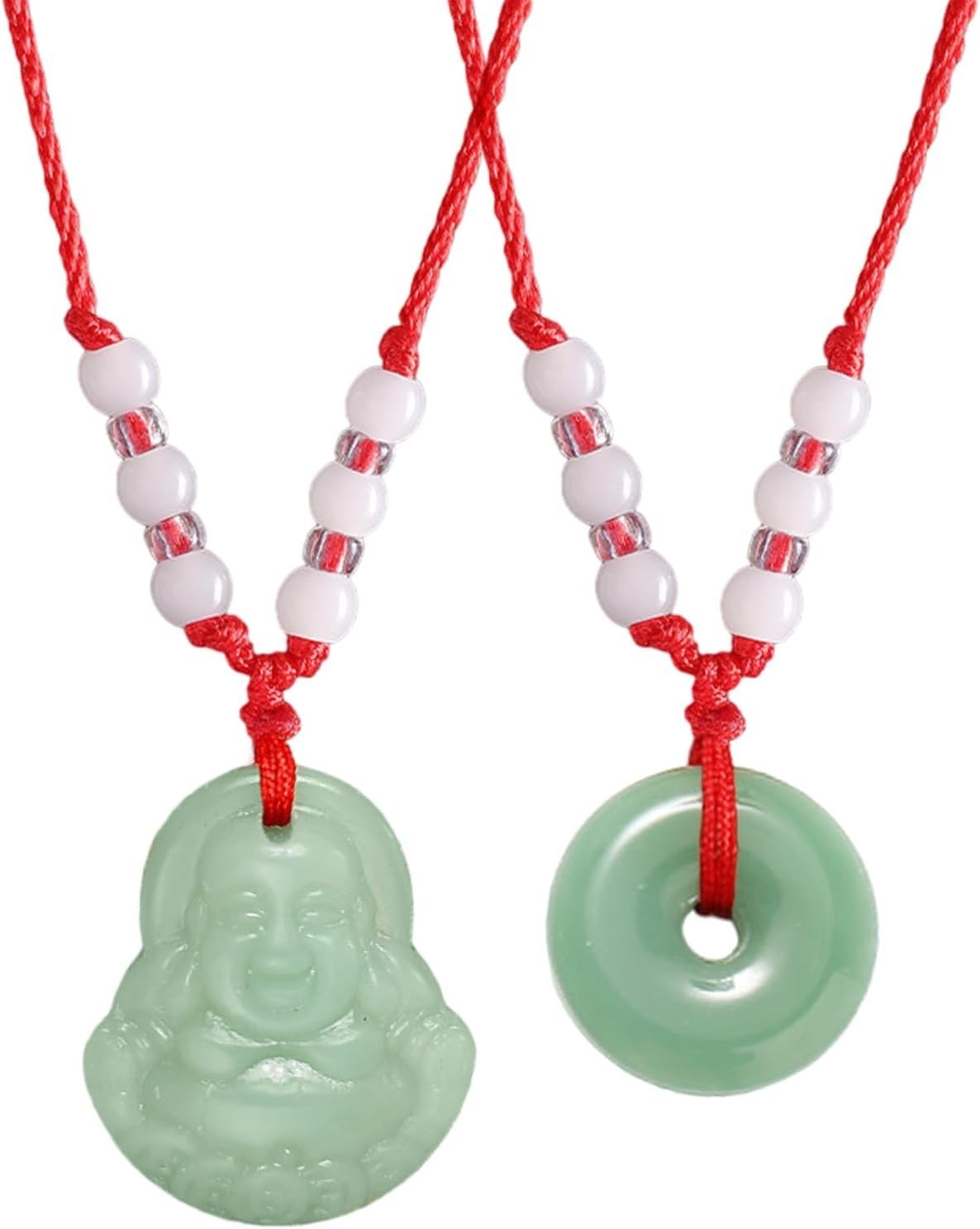 Luck-Infused Green Jade Buddha Amulet Necklace with Durable Red String – 16-26in