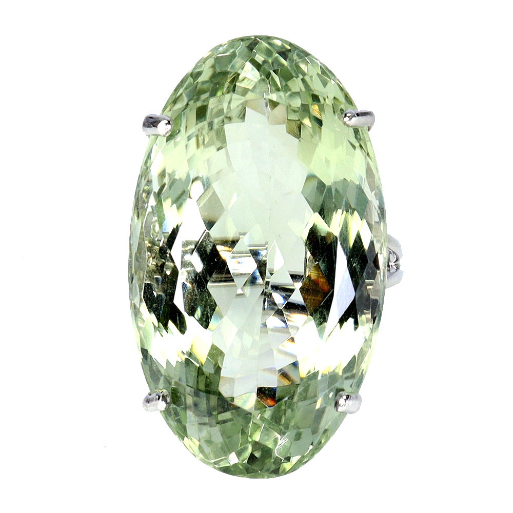 925 Sterling Silver Ring Oval Green Amethyst 43ct Handmade Gemstone Jewelry 6.5