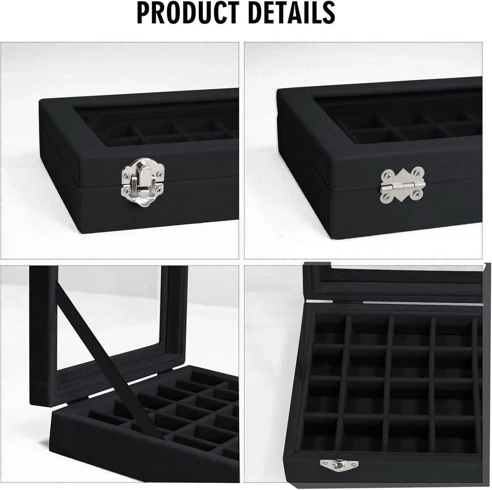 Velvet Jewelry Box 24 Grid Jewelry Ring Display Organiser Box Tray Holder Case