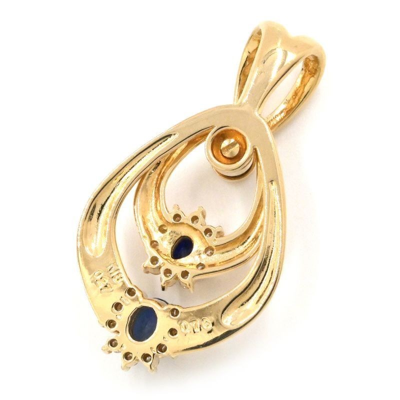 0.76ct Natural Blue Sapphire Pendant K18YG 0.27ct Diamond Teardrop 5.9g