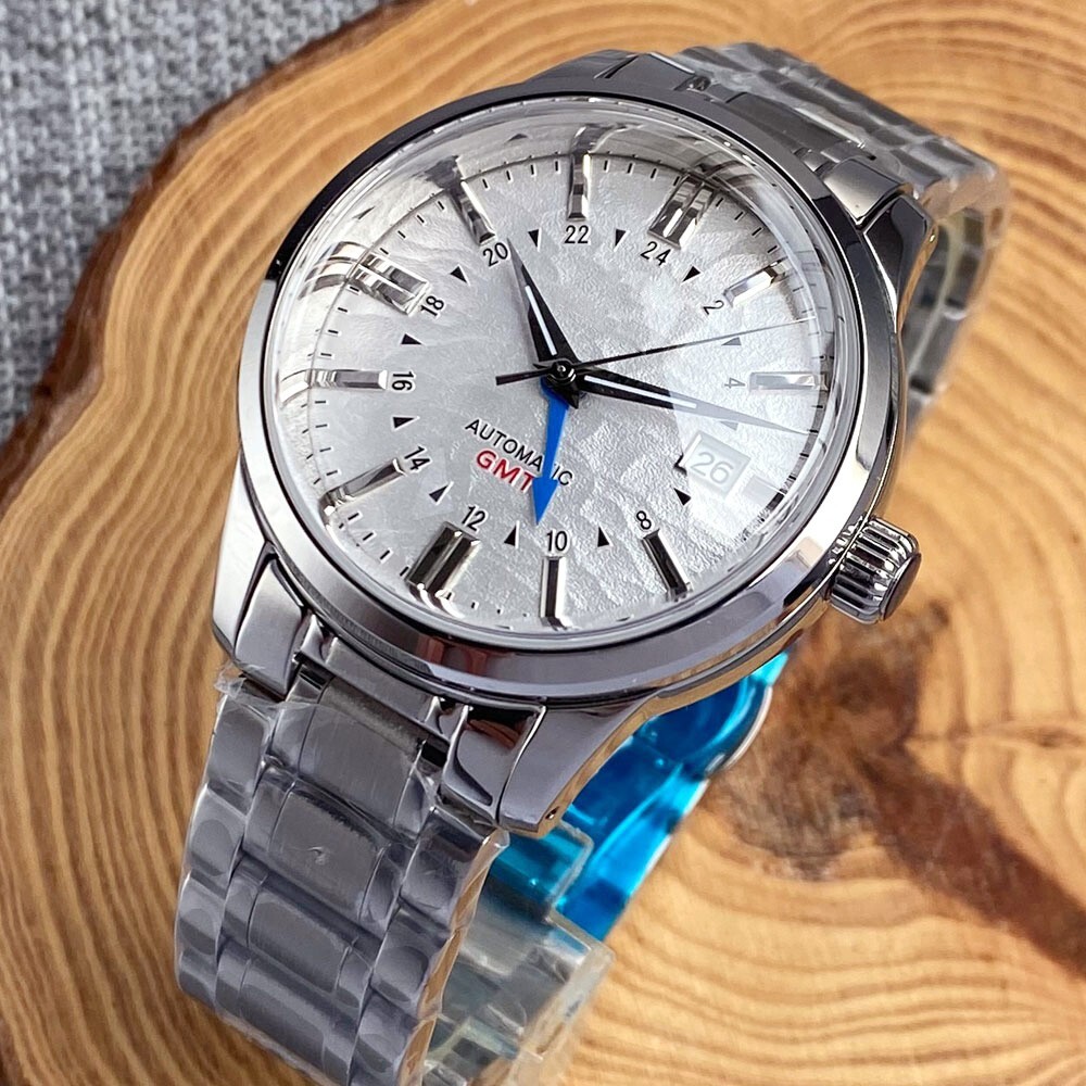 NH34 GMT White Dial 200M Diving Mechanical Watch Men Domed Sapphire Steel Strap