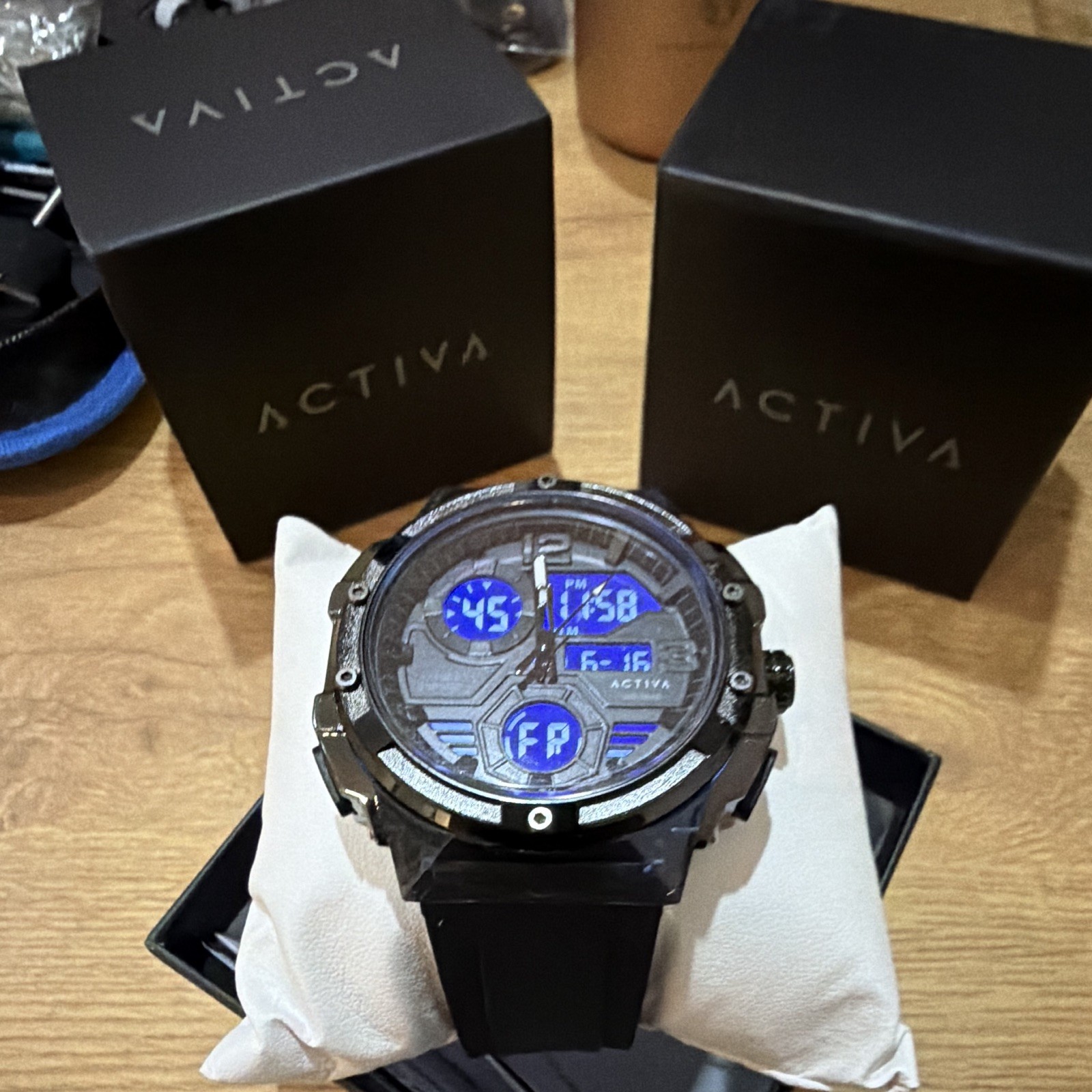 Activa 50mm WR 5BAR Ana-Digi Quartz Chronograph 50m Black Rubber Strap w/ Box