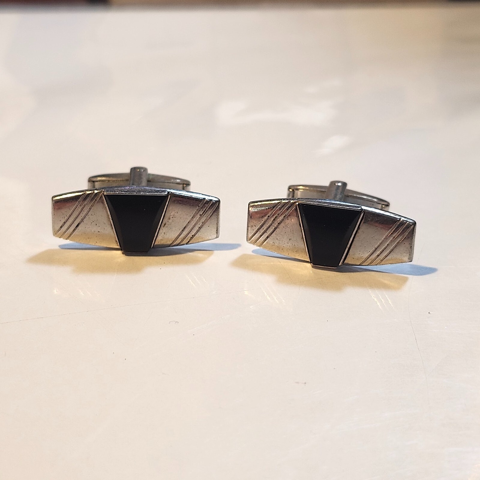Foster Signed Vintage Cufflinks Modernist Silver and Black Lucite
