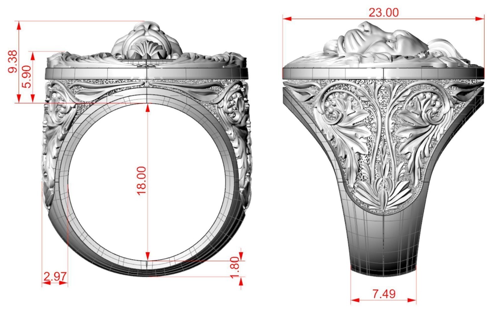 Oxidized Men’s Baroque Pattern Royal Lion Gothic Punk 925 Silver Statement Rings