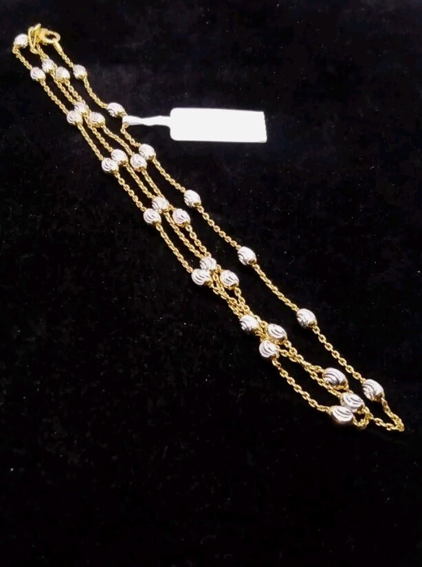 14k YG Over And Sterling Silver 3mm Station Oval Moon Necklace 24 In & 5.39 Gram