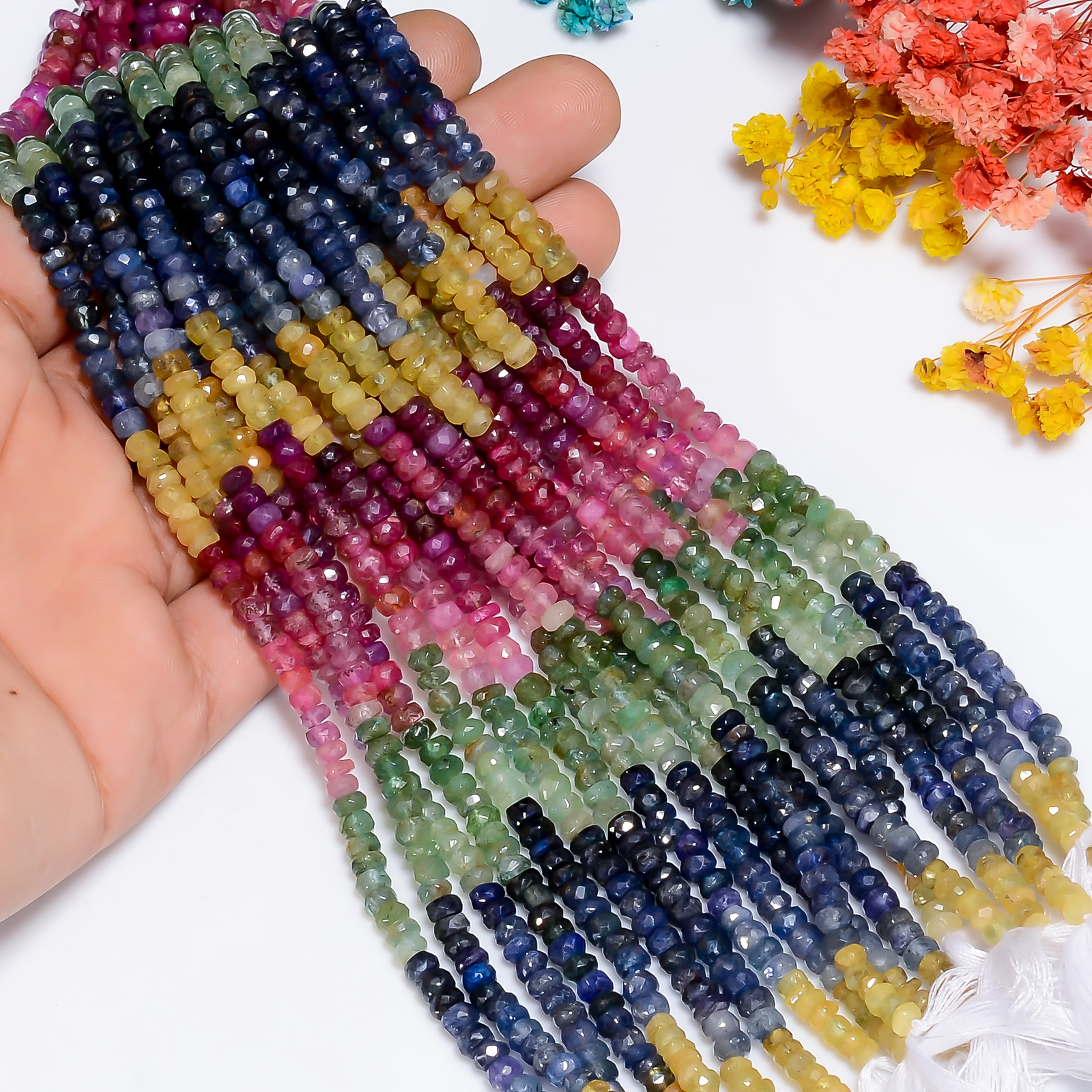 Natural Multi Sapphire Gemstone Rondelle Faceted Beads 4X4X3 mm Strand 8″ EB-957