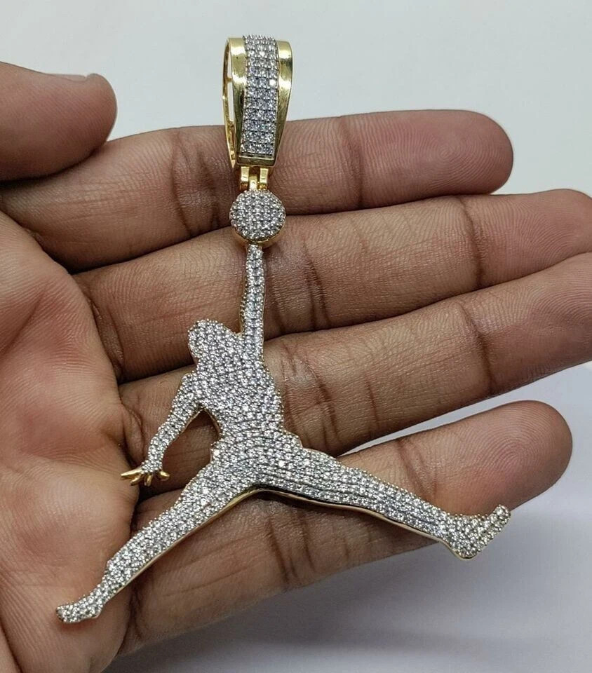 Men’s Big Jordan Charm Pendant 14K Yellow Gold Plated 2.00CT Real Moissanite