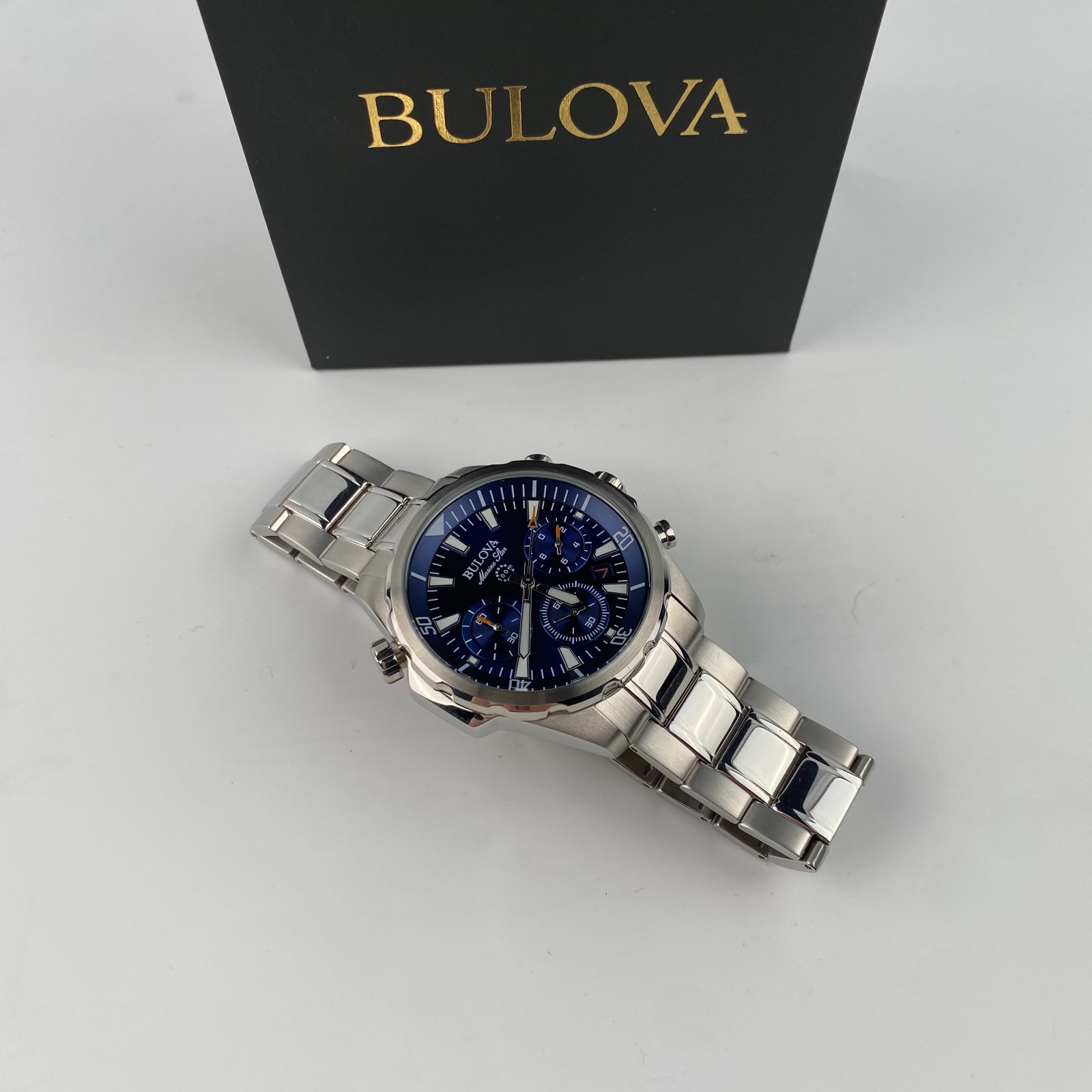 Bulova Marine Star Men’s Chronograph Watch Blue Dial Stainless Steel 43mm 96B256