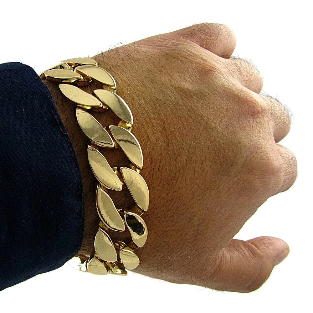 Mens Miami Cuban Link Big Gold Plated Curb Chain Hip Hop Bracelet 20MM Thick 9″