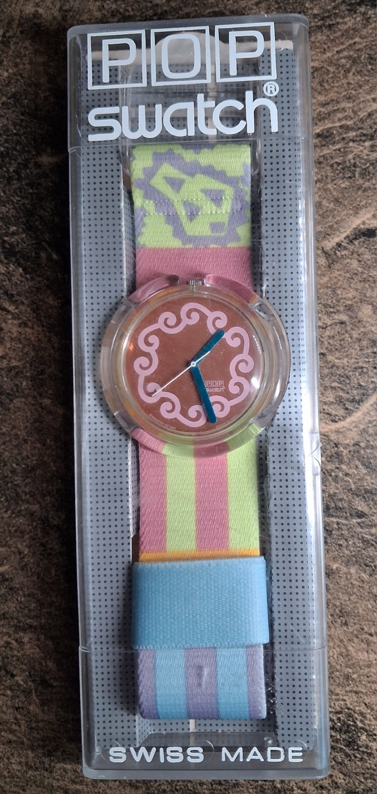 Swatch Pop Swatch Swiss Made Quartz Analog Multicolor Fabric Strap w/ Box