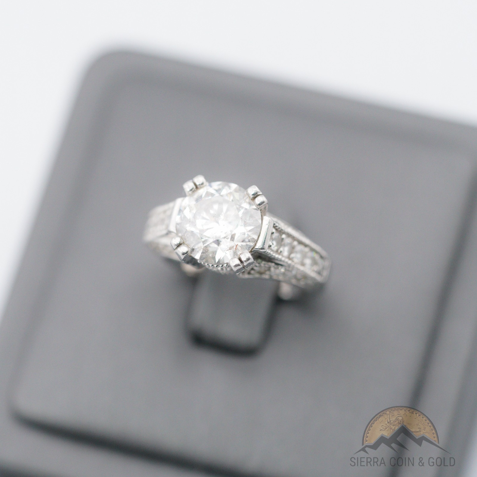 3.05ct Natural Diamond Ring Platinum F SI2 +1.13ctw Sides Size 5.5