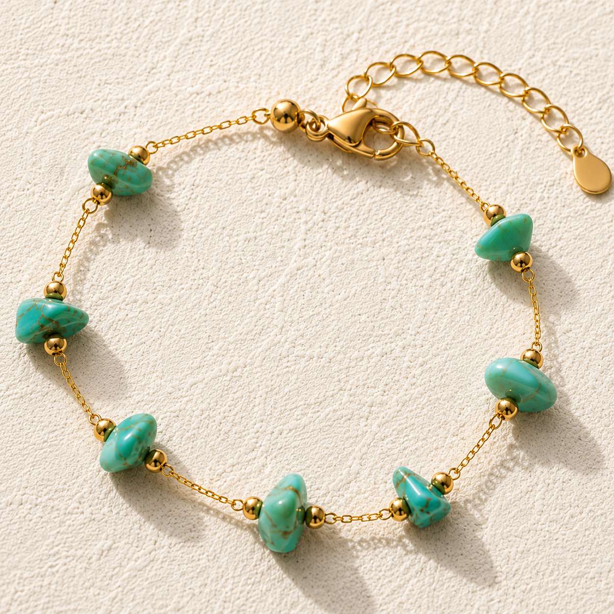 Natural Turquoise Chip Bracelet | 18K Gold Plated | Protection & Wisdom | Dainty