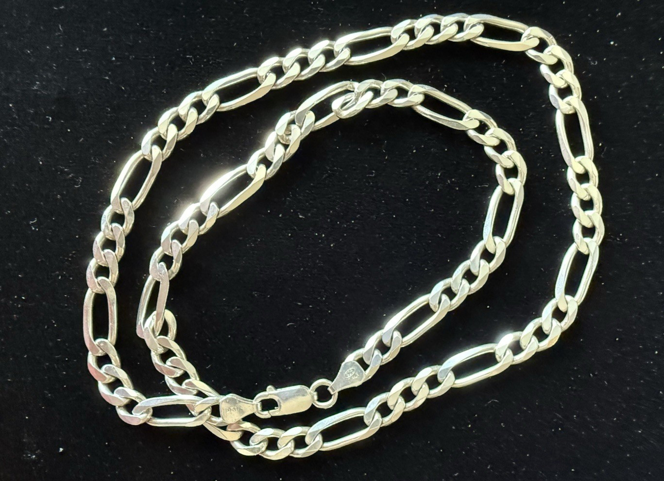 Men Women Figaro Link Chain Necklace 22″ 35gm 6.3mm 925 Sterling Silver Italy