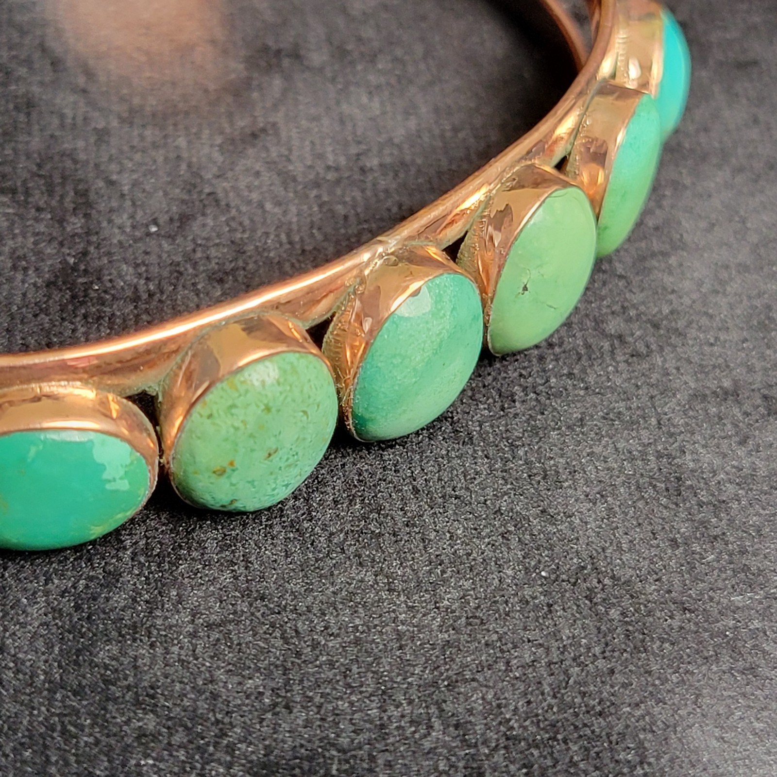 Turquoise Circles Copper Cuff Size 7.5+ Artisan-Made Wow Color! Unique Design