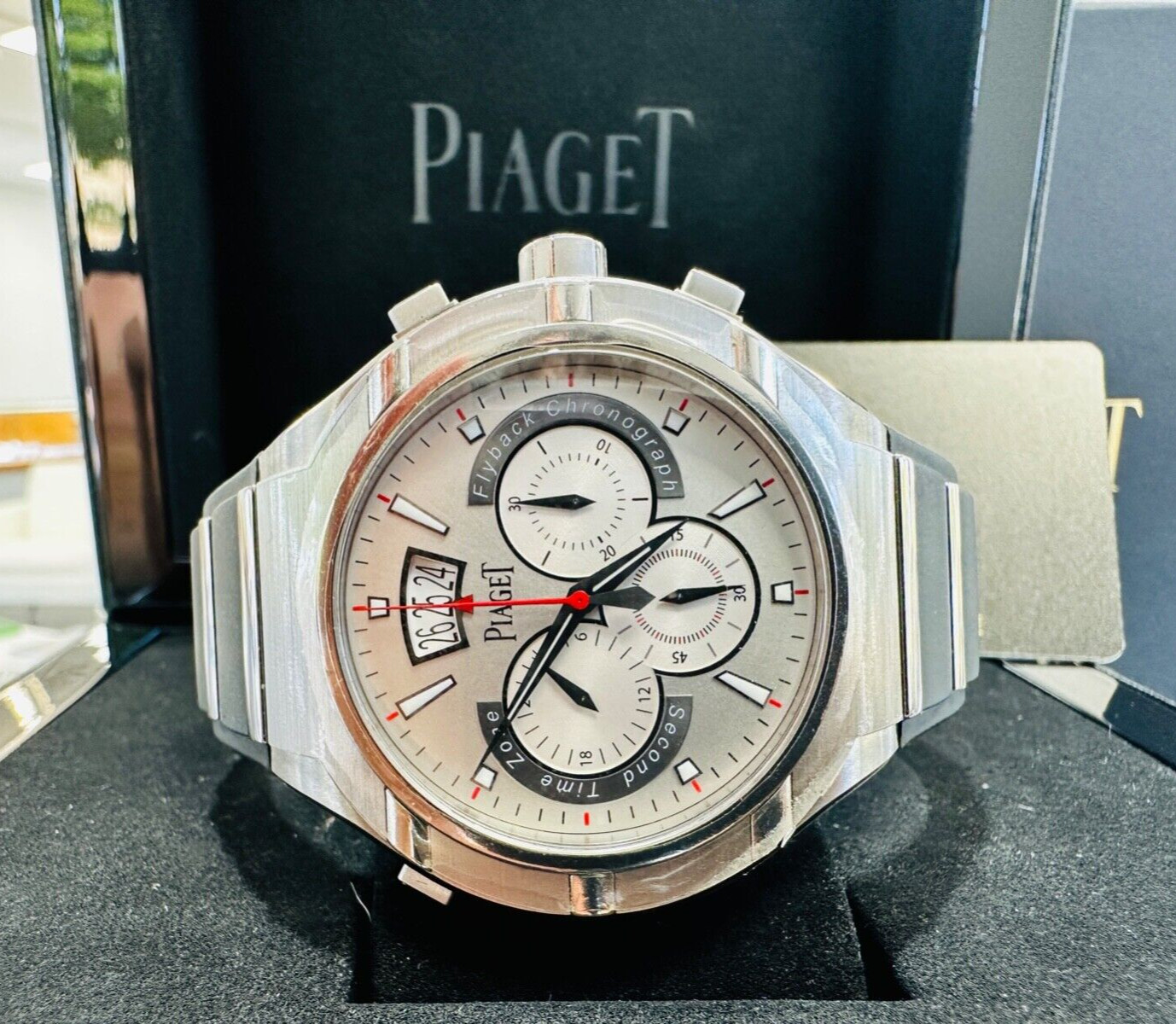 Piaget Polo FortyFive Flyback GMT P10534 Titanium Chronograph Watch BOX PAPERS
