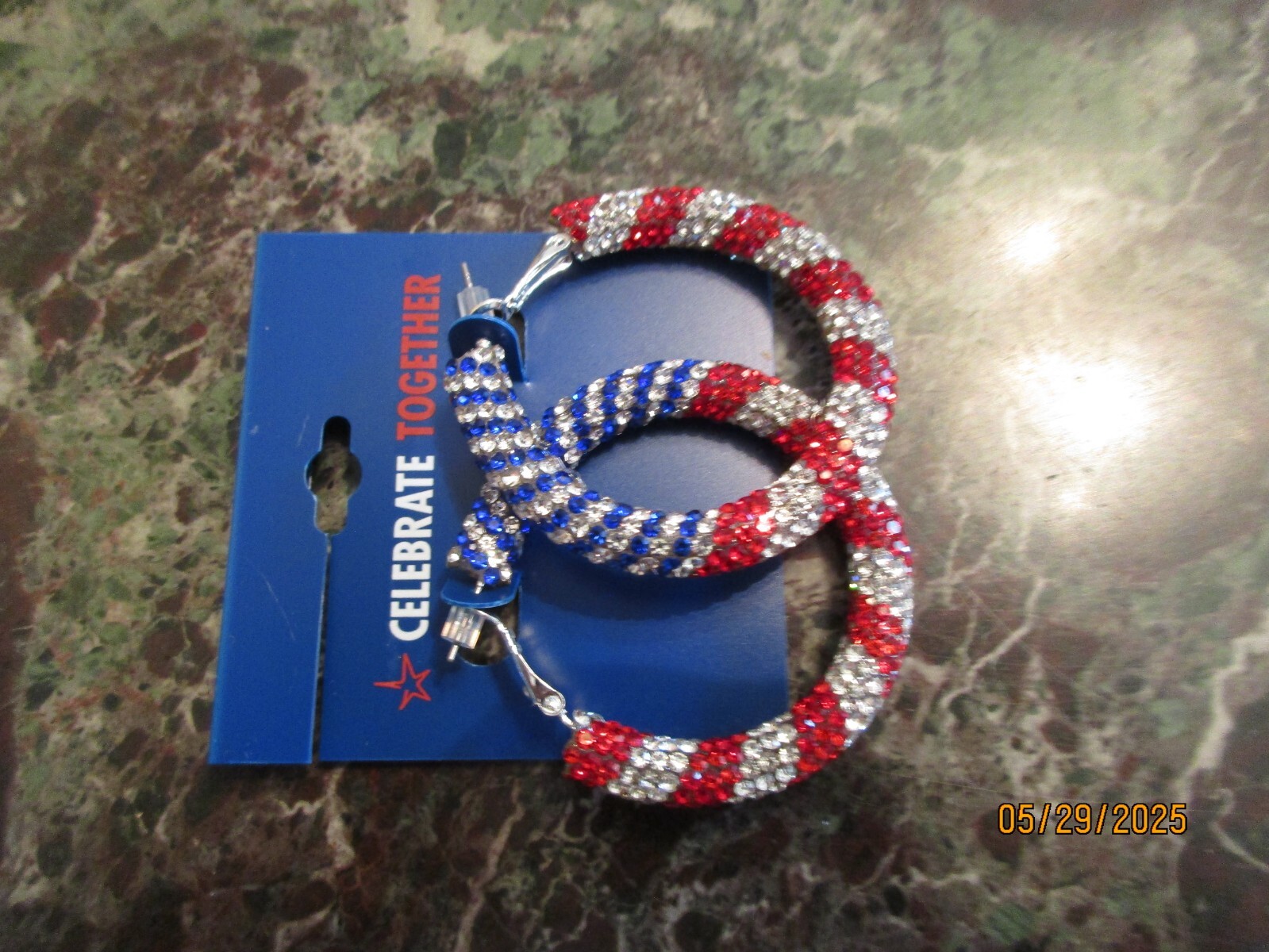 Celebrate Together Patriotic American Flag Hoop Sparkle Earrings 4th of July