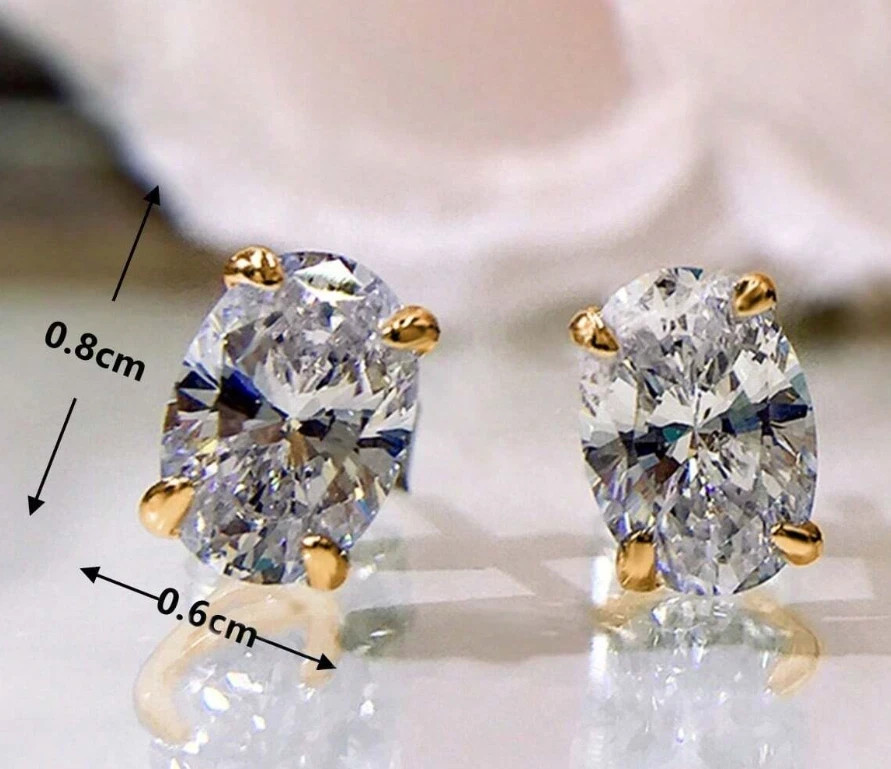 4Ct Oval Cut Lab Created Diamond Solitaire Stud Earrings 14K Yellow Gold Plated